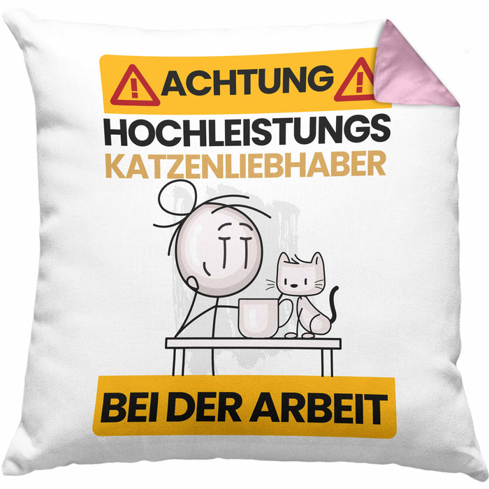Katzenliebhaber Kissen mit Füllung 40x40 Geschenk Lustiger Spruch Geschenkidee für Katzenliebhaber Achtung Hochleistungs Katzenliebhaber Bei Der Arbeit (Grau) Rosa Trendation