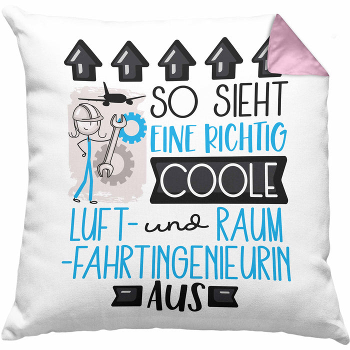 Luft- und Raumfahrtingenieurin Geschenk Kissen mit Füllung 40x40 Geschenkidee für Luft- und Raumfahrtingenieurin Geburtstag Weihnachten Spruch So Sieht Eine Richtig Coole Luft- und Raumfahrtingenieurin Aus (Grau) Rosa Trendation
