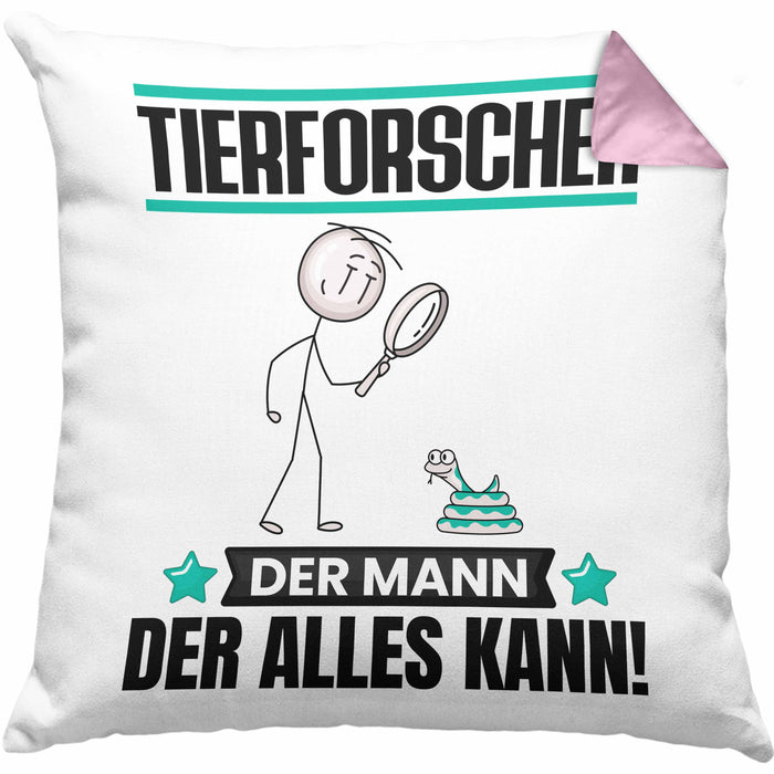 Tierforscher Kissen mit Füllung 40x40 Geschenk für Tierforscher Der Mann Der Alles Kann Geschenkidee zum Geburtstag (Grau) Rosa Trendation