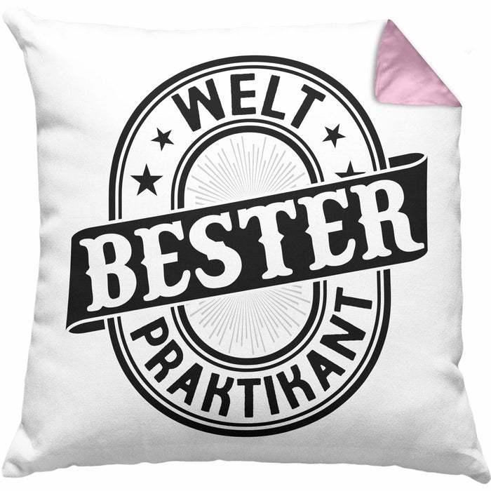 Praktikant Kissen mit Füllung 40x40 Geschenk Lustiger Spruch Welt Bester Praktikant (Grau) Rosa Trendation