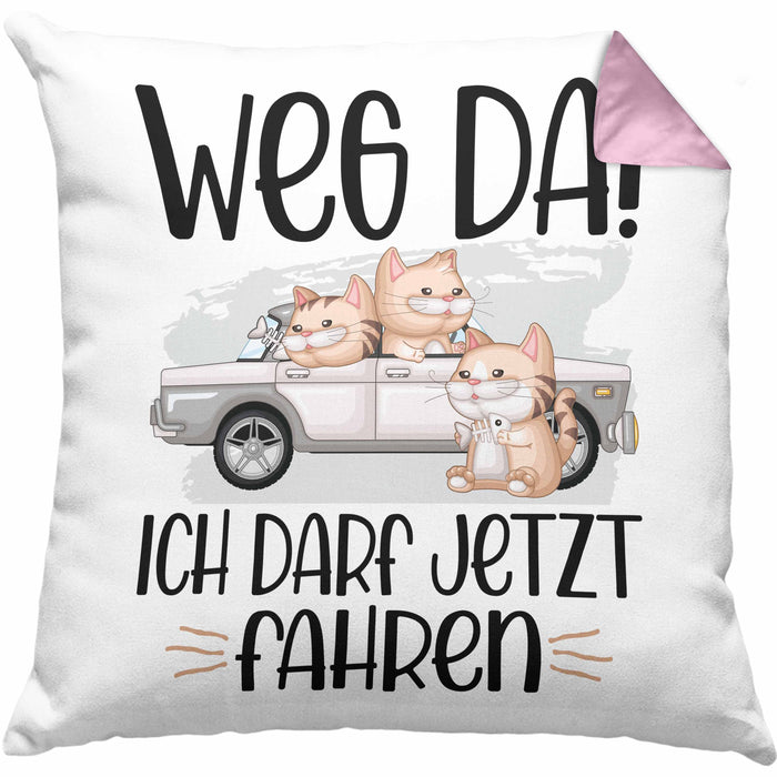 Führerschein Bestanden Geschenk Kissen mit Füllung 40x40 Bestandener Führerschein Weg Da Fahrschule (Grau) Rosa Trendation