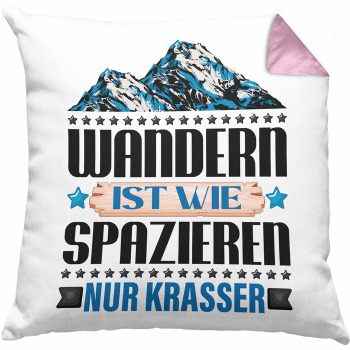 Wandern Kissen mit Füllung 40x40 Geschenk Spruch Wandern Wandern Ist Wie Spazieren Nur Krasser Kaffee Wandern Berge (Grau) Rosa Trendation