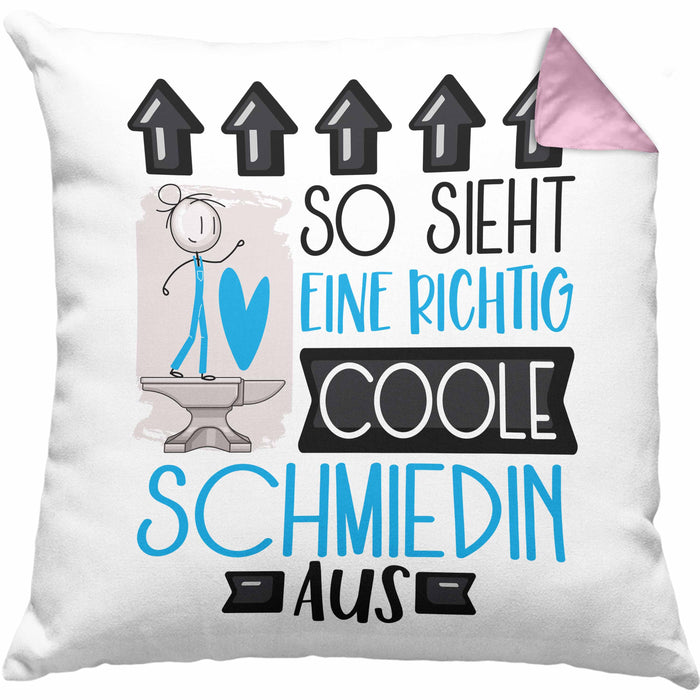 Schmiedin Geschenk Kissen mit Füllung 40x40 Geschenkidee für Schmiedin Geburtstag Weihnachten Spruch So Sieht Eine Richtig Coole Schmiedin Aus (Grau) Rosa Trendation
