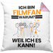 Filmfan Geschenk Kissen mit Füllung 40x40 Lustiger Spruch Ich Bin Filmfan Warum Weil Ich Es Kann Geschenkidee Bester Filmfan Geburtstag (Grau) Rosa Trendation
