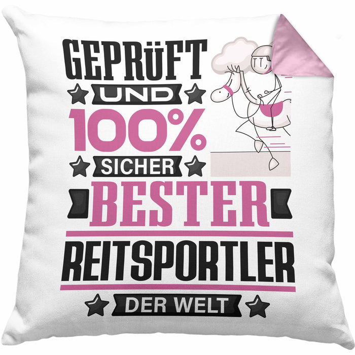 Reitsportler Geschenk Lustiger Spruch für Reitsportler Geschenkidee Bester Reitsportler Der WeltKissen mit Füllung 40x40 (Grau) Rosa Trendation