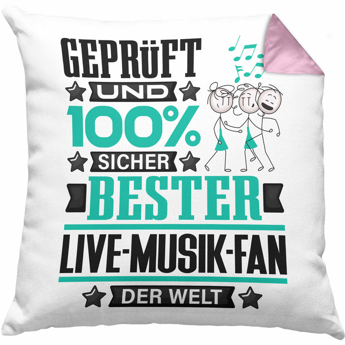Live-Musik-Fan Geschenk Lustiger Spruch für Live-Musik-Fan Geschenkidee Bester Live-Musik-Fan Der WeltKissen mit Füllung 40x40 (Grau) Rosa Trendation