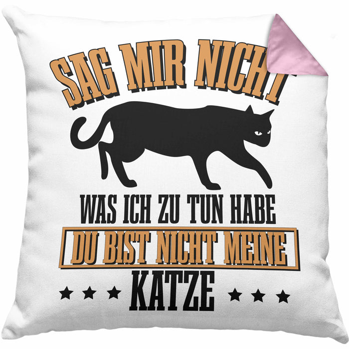 Lustige Kissen mit Füllung 40x40 für Katzenbesitzer Geschenk für Katzen-Mamas (Grau) Rosa Trendation