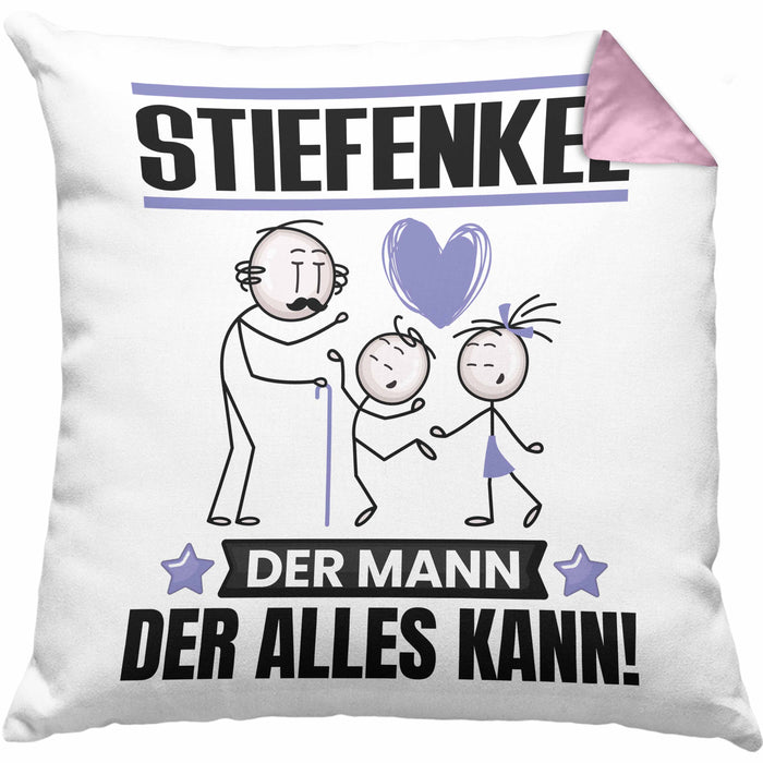 Stiefenkel Kissen mit Füllung 40x40 Geschenk für Stiefenkel Der Mann Der Alles Kann Geschenkidee zum Geburtstag (Grau) Rosa Trendation