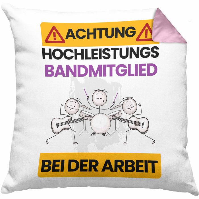 Bandmitglied Kissen mit Füllung 40x40 Geschenk Lustiger Spruch Geschenkidee für Bandmitglied Achtung Hochleistungs Bandmitglied Bei Der Arbeit (Grau) Rosa Trendation