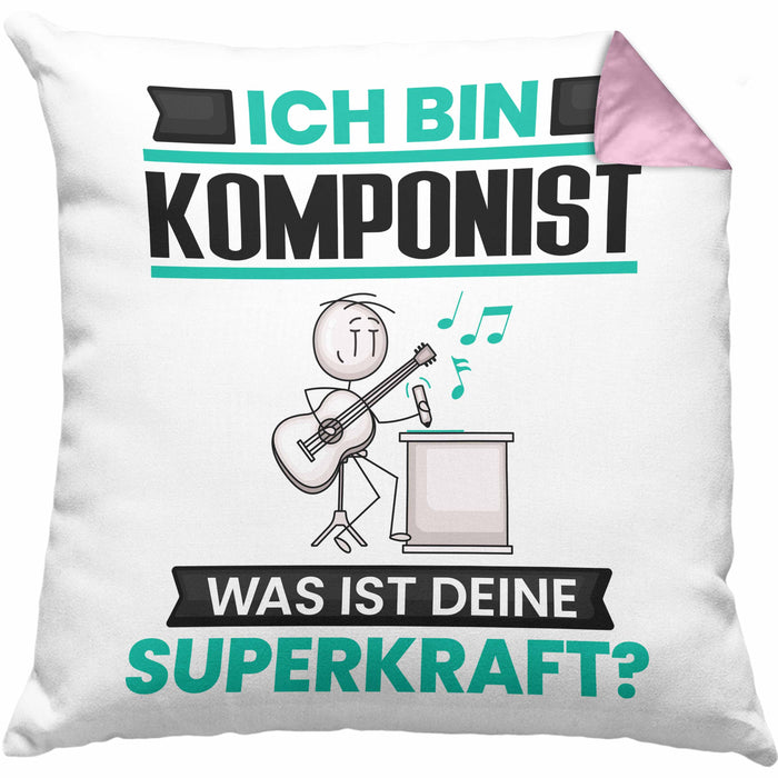 Komponist Kissen mit Füllung 40x40 Geschenk für Komponist Geburtstag Lustiger Spruch Was Ist Deine Superkraft (Grau) Rosa Trendation
