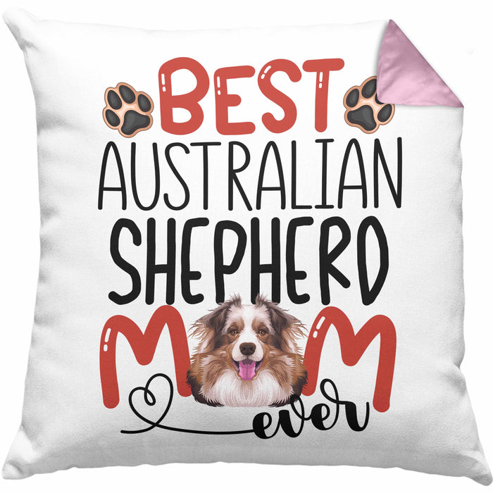 Australian Shepherd Mom Besitzerin Kissen mit Füllung 40x40 Geschenk Lustiger Spruch Geschenkidee Besitzerin Australian Shepherd Mama (Grau) Rosa Trendation