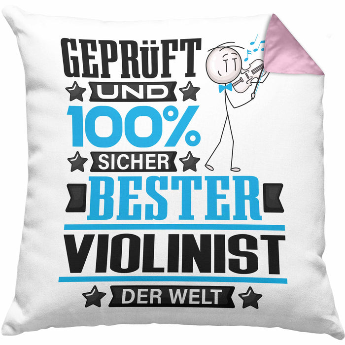 Violinist Geschenk Lustiger Spruch für Violinist Geschenkidee Bester Violinist Der WeltKissen mit Füllung 40x40 (Grau) Rosa Trendation