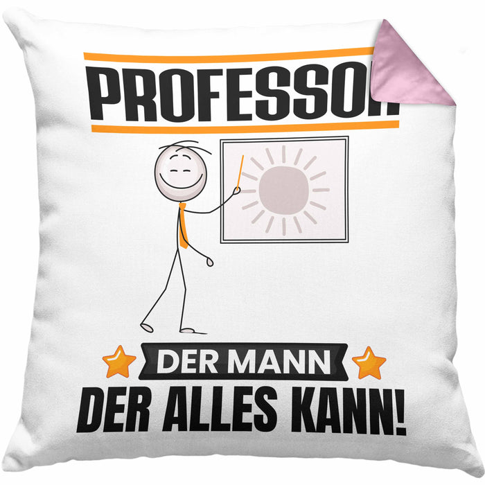 Professor Kissen mit Füllung 40x40 Geschenk für Professor Der Mann Der Alles Kann Geschenkidee zum Geburtstag (Grau) Rosa Trendation