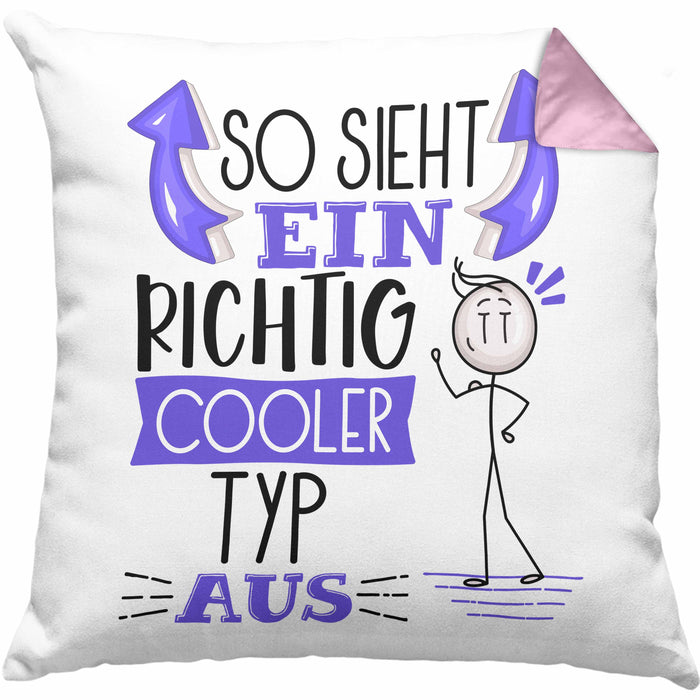 Typ Kissen mit Füllung 40x40 Geschenk So Sieht Ein RIchtig Cooler Typ Aus Geschenkidee Lustiger Spruch Geburtstag (Grau) Rosa Trendation