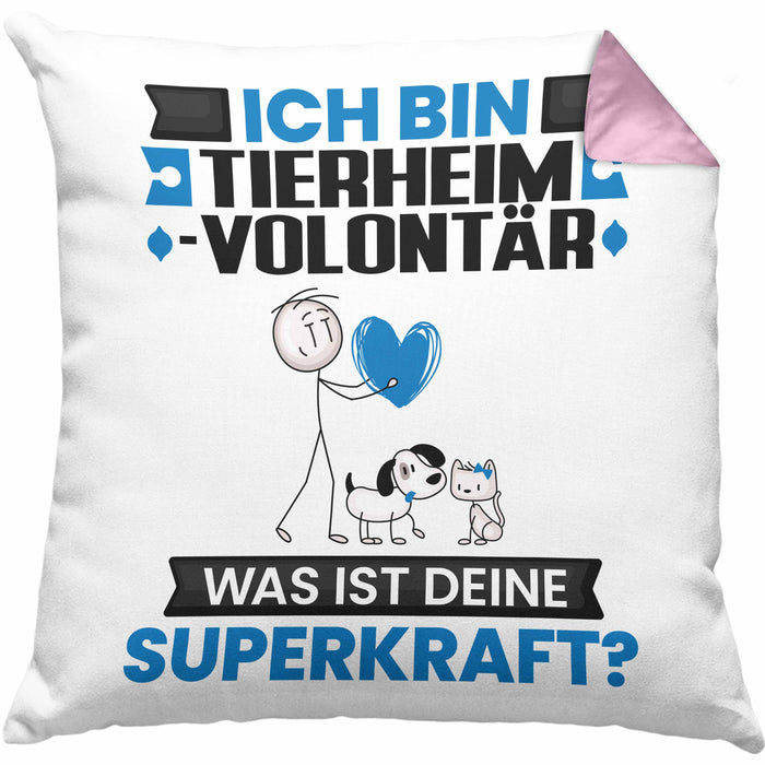 Tierheimvolontär Kissen mit Füllung 40x40 Geschenk für Tierheimvolontär Geburtstag Lustiger Spruch Was Ist Deine Superkraft (Grau) Rosa Trendation