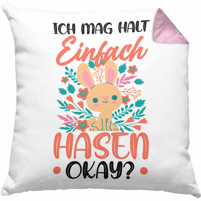 Hasen-Liebhaber Kissen mit Füllung 40x40 Geschenk Ich Mag Halt Einfach Hasen Okay Geschenkidee Mädchen (Grau) Rosa Trendation