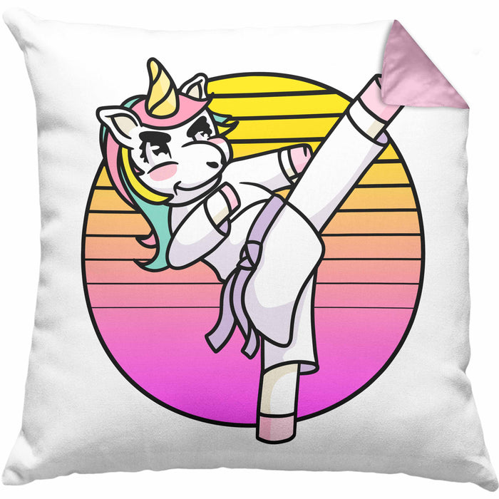 Karate-Kissen mit Füllung 40x40 Geschenk Kampfsport-Fans Jiu Jitsu Geschenkidee Einhorn Lustig Frauen (Grau) Rosa Trendation