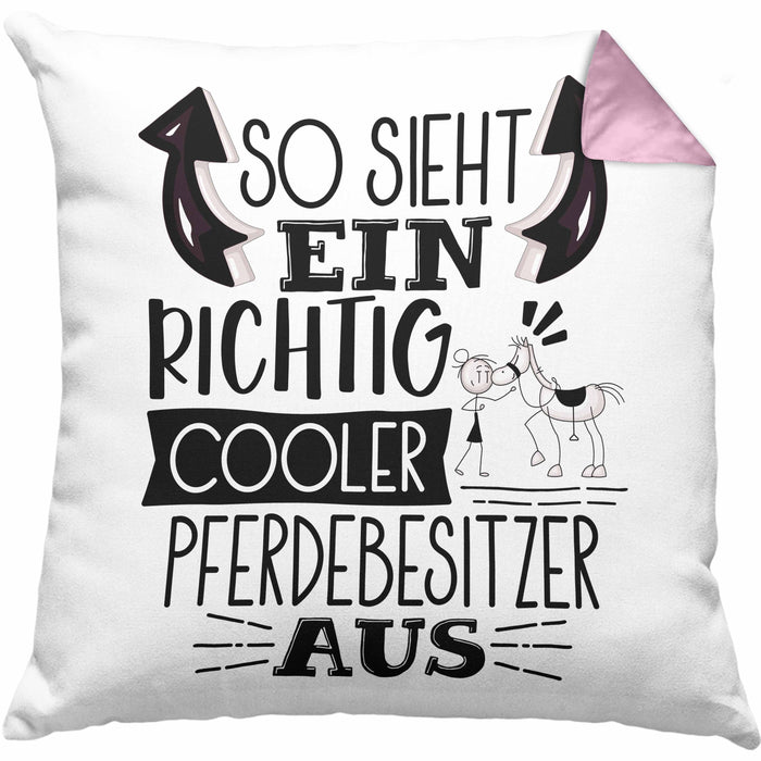 Pferdebesitzer Kissen mit Füllung 40x40 So Sieht Ein Richtig Cooler Pferdebesitzer Aus Geschenk Lustiger Spruch Geschenkidee (Grau) Rosa Trendation