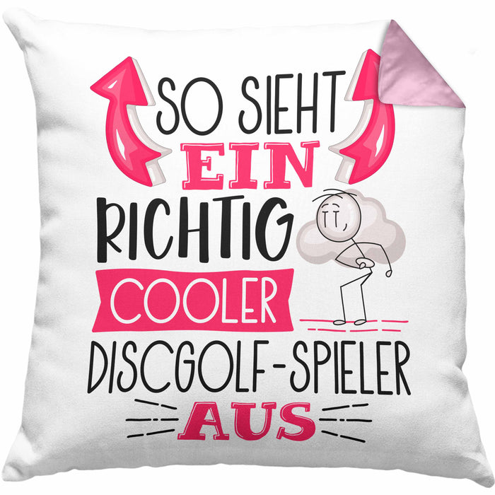 So Sieht Ein Richtig Cooler Discgolf-Spieler Aus Geschenk Kissen mit Füllung 40x40 Lustiger Spruch Geschenkidee (Grau) Rosa Trendation