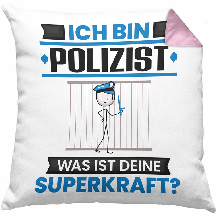 Polizist Kissen mit Füllung 40x40 Geschenk für Polizist Geburtstag Lustiger Spruch Was Ist Deine Superkraft (Grau) Rosa Trendation