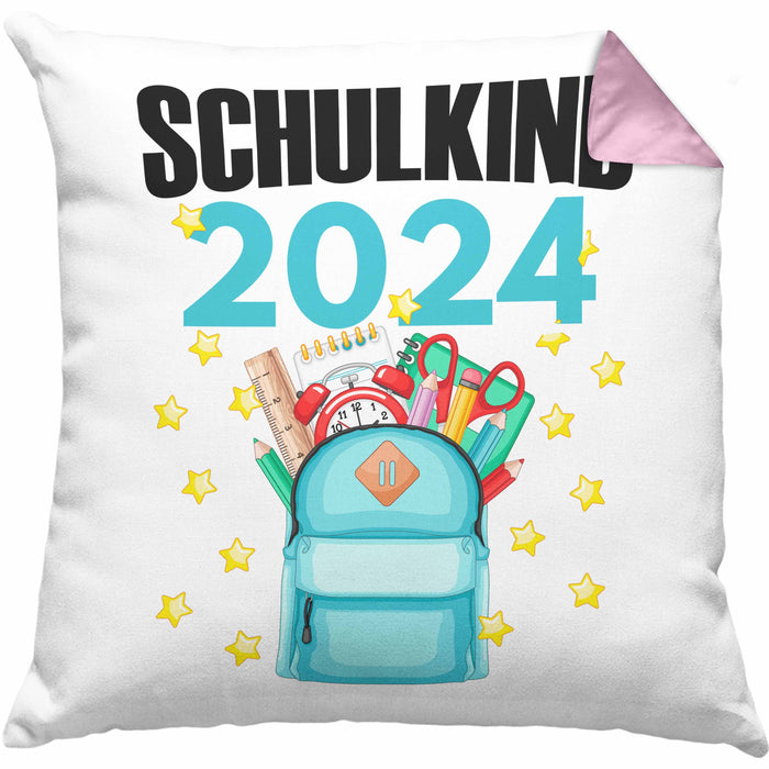 Einschulung Mädchen Geschenk Schultüte Füllung Kissen mit Füllung 40x40 Schulstart 1. Schultag Schuleinführung Schulanfang Geschenkidee Schulkind 2024 (Grau) Rosa Trendation