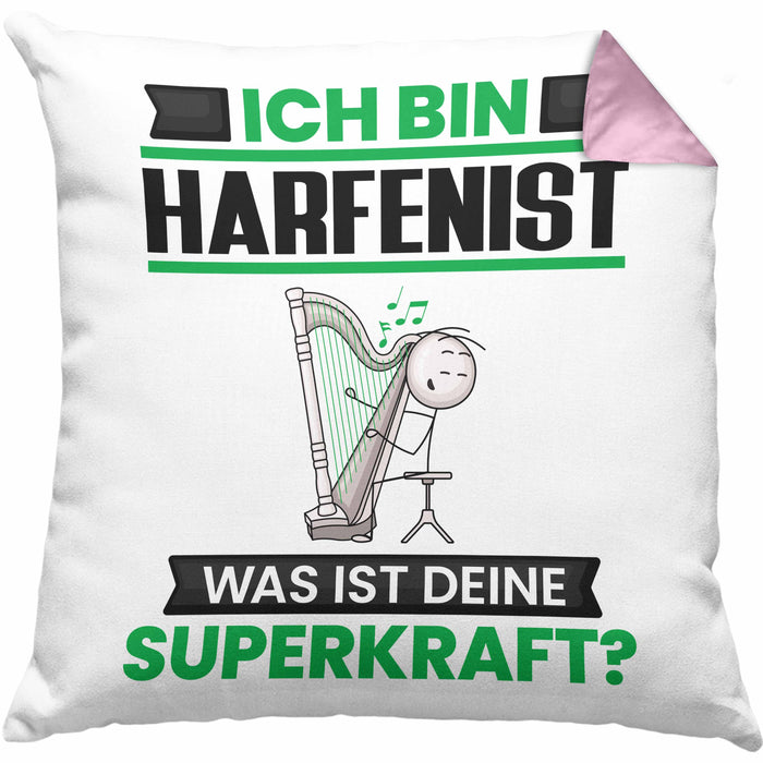 Harfenist Kissen mit Füllung 40x40 Geschenk für Harfenist Geburtstag Lustiger Spruch Was Ist Deine Superkraft (Grau) Rosa Trendation