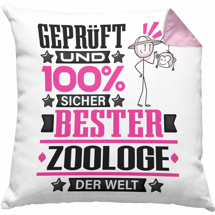 Zoologe Geschenk Lustiger Spruch für Zoologe Geschenkidee Bester Zoologe Der WeltKissen mit Füllung 40x40 (Grau) Rosa Trendation