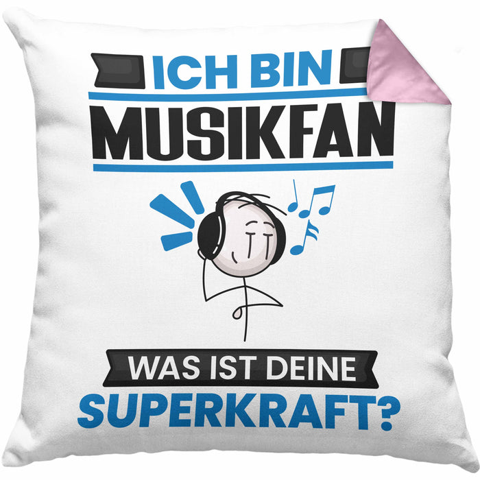 Musikfan Kissen mit Füllung 40x40 Geschenk für Musikfan Geburtstag Lustiger Spruch Was Ist Deine Superkraft (Grau) Rosa Trendation