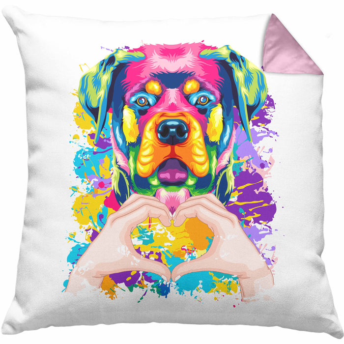 Rottweiler Besitzer Farbe Love Kissen mit Füllung 40x40 Geschenk Lustiger Spruch Geschenkidee Rottweiler Besitzerin (Grau) Rosa Trendation