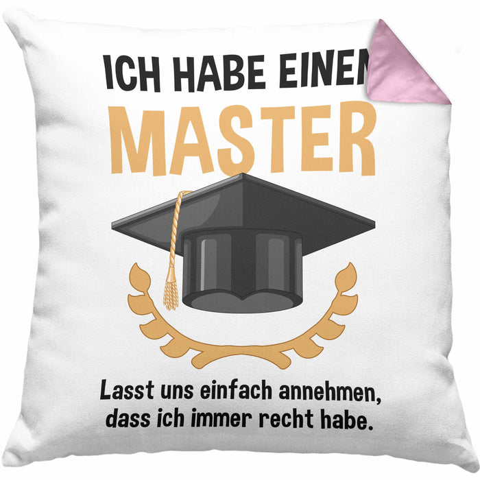 Master Prüfung Kissen mit Füllung 40x40 bestanden Geschenk Abschluss Masterarbeit Exam Prüfung Graduation (Grau) Rosa Trendation