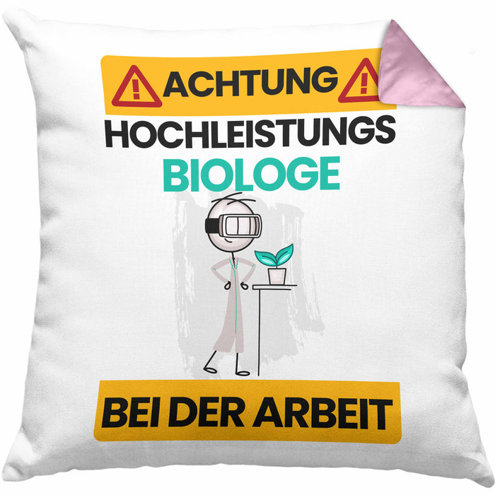 Biologe Kissen mit Füllung 40x40 Geschenk Lustiger Spruch Geschenkidee für Biologe Achtung Hochleistungs Biologe Bei Der Arbeit (Grau) Rosa Trendation