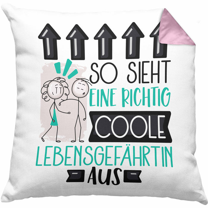 Lebensgefährtin Geschenk Kissen mit Füllung 40x40 Lustig Geschenkidee für Lebensgefährtin Geburtstag So Sieht Eine Richtig Coole Lebensgefährtin Aus Frauen Spruch (Grau) Rosa Trendation
