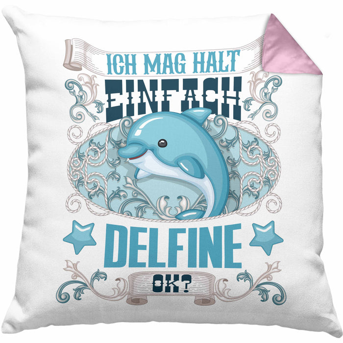 Delfine Kissen mit Füllung 40x40 Geschenk Delfinliebhaber Geschenkidee Spruch Mädchen (Grau) Rosa Trendation