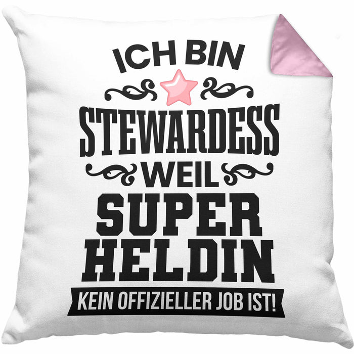 Stewardess Kissen mit Füllung 40x40 Geschenk für Stewardessin Lustiger Spruch (Grau) Rosa Trendation