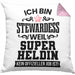 Stewardess Kissen mit Füllung 40x40 Geschenk für Stewardessin Lustiger Spruch (Grau) Rosa Trendation