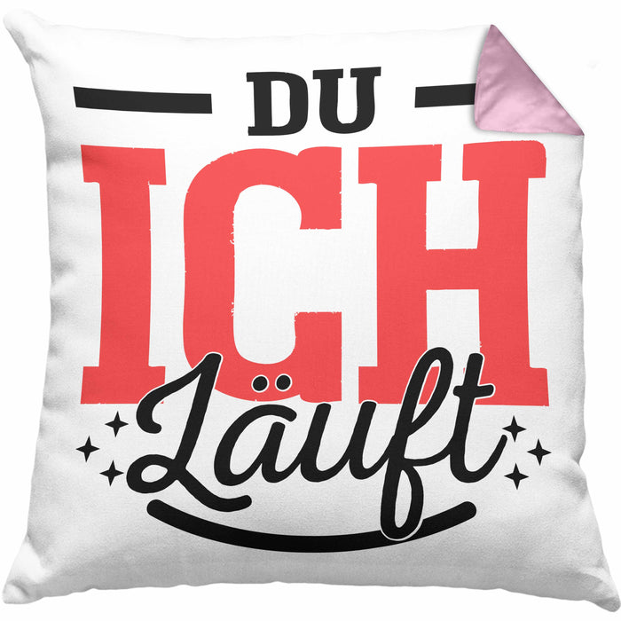 Du Ich Läuft Kissen mit Füllung 40x40 Geschenk Beste Freundin Paare Geschenkidee Liebe Paar (Grau) Rosa Trendation