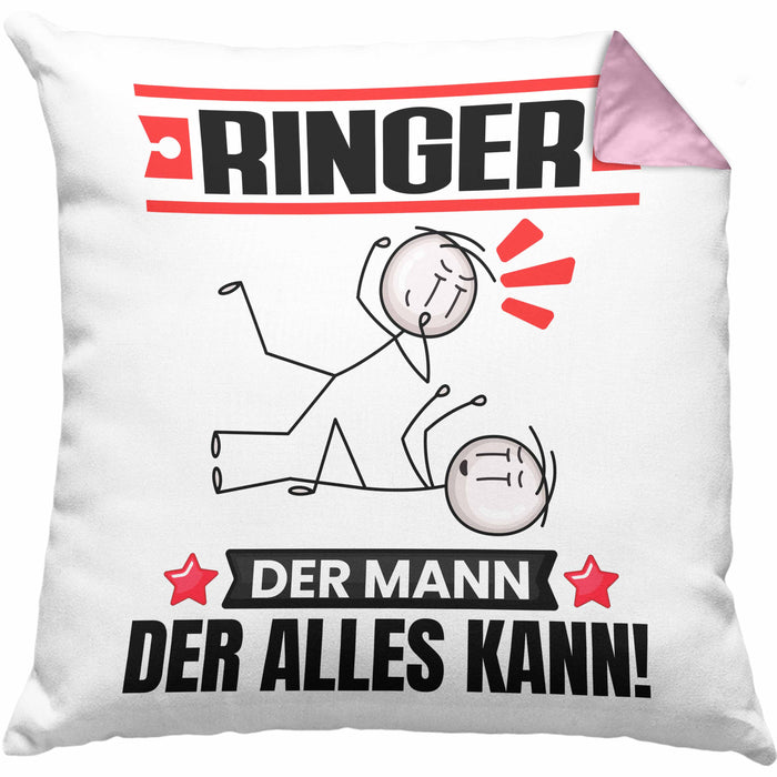 Ringer Kissen mit Füllung 40x40 Geschenk für Ringer Der Mann Der Alles Kann Geschenkidee zum Geburtstag (Grau) Rosa Trendation