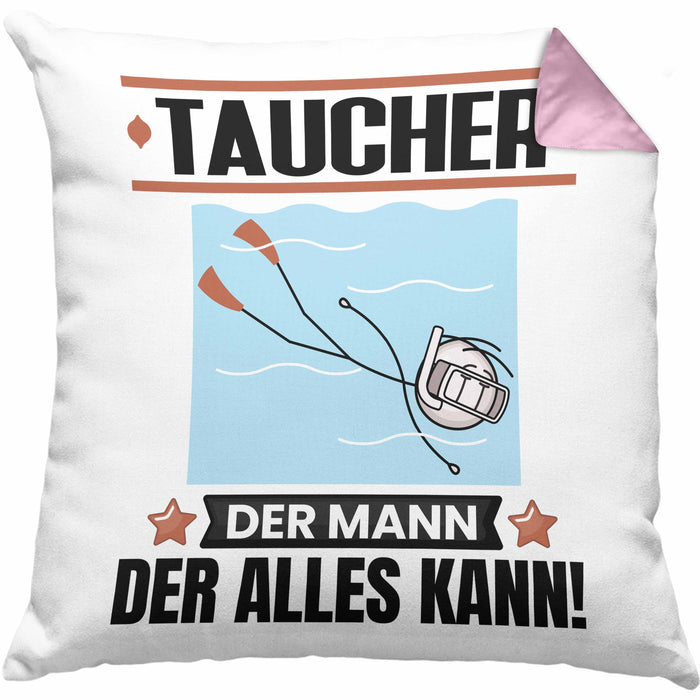 Taucher Kissen mit Füllung 40x40 Geschenk für Taucher Der Mann Der Alles Kann Geschenkidee zum Geburtstag (Grau) Rosa Trendation