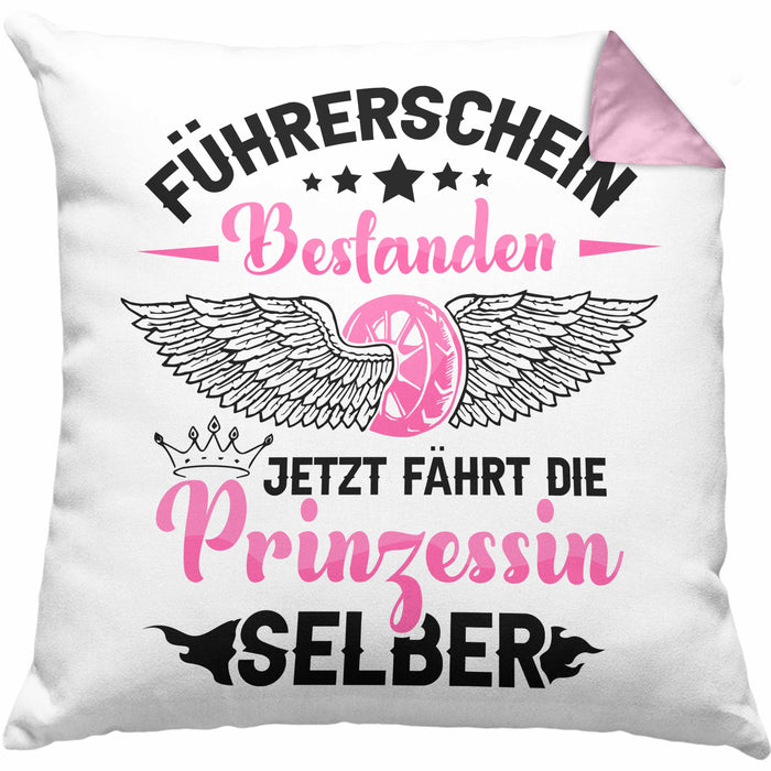 Führerschein Bestanden Kissen mit Füllung 40x40 Geschenk Frauen Mädchen Prinzessin Geschenk zum Bestandenden Führerschein (Grau) Rosa Trendation