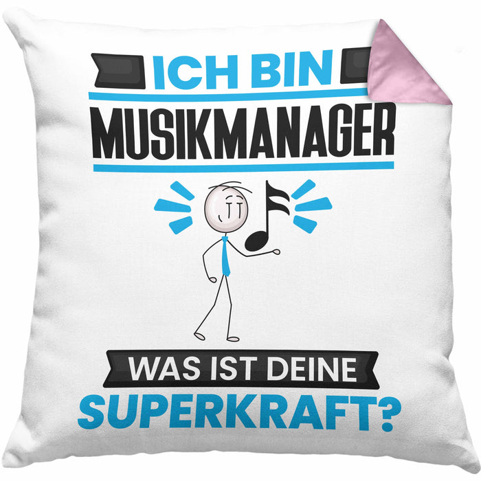 Musikmanager Kissen mit Füllung 40x40 Geschenk für Musikmanager Geburtstag Lustiger Spruch Was Ist Deine Superkraft (Grau) Rosa Trendation