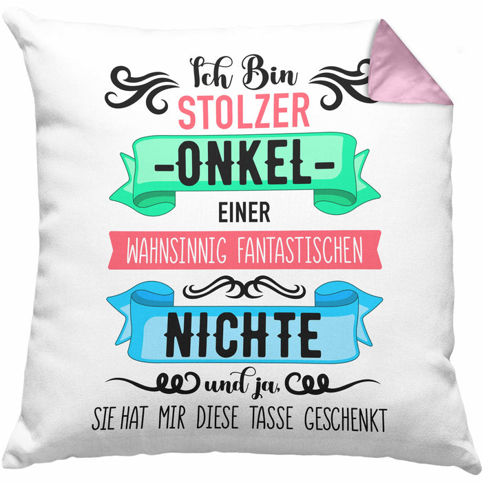 Onkel Geschenk von Nichte Lustige Kissen mit Füllung 40x40 Spruch Geschenke für Onkel Nichten Geschenkidee (Grau) Rosa Trendation