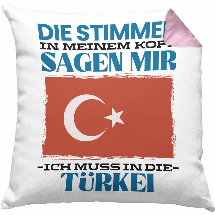 Türkei Kissen mit Füllung 40x40 Urlaub Heimat Geschenk Spruch Türke Geschenkidee (Grau) Rosa Trendation
