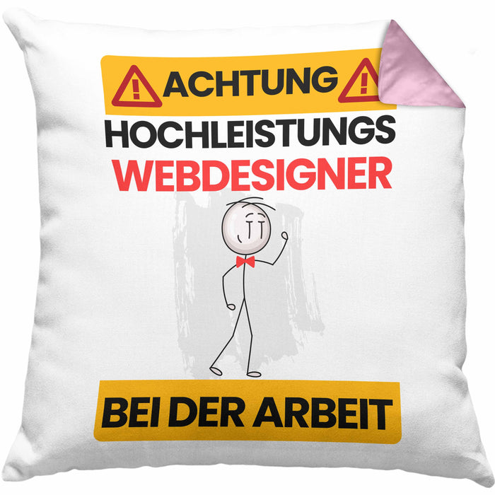 Webdesigner Kissen mit Füllung 40x40 Geschenk Lustiger Spruch Geschenkidee für Webdesigner Achtung Hochleistungs Webdesigner Bei Der Arbeit (Grau) Rosa Trendation