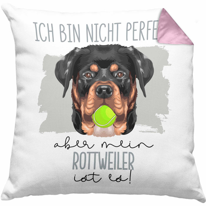 Rottweiler Besitzer Kissen mit Füllung 40x40 Geschenk Lustiger Spruch Geschenkidee Besitzerin Ich Bin Nicht toll Aber Mein Rottweiler Ist Es (Grau) Rosa Trendation