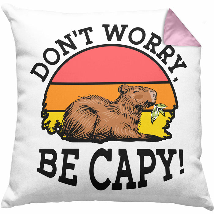 Lustige Kissen mit Füllung 40x40 "Don't Worry Be Cappy" lustiges Geschenk für Capybara-Liebhaber (Grau) Rosa Trendation