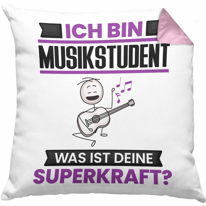 Musikstudent Kissen mit Füllung 40x40 Geschenk für Musikstudent Geburtstag Lustiger Spruch Was Ist Deine Superkraft (Grau) Rosa Trendation