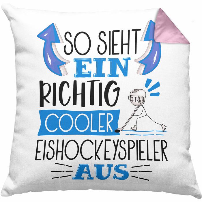 So Sieht Ein Richtig Cooler Eishockeyspieler Aus Geschenk Kissen mit Füllung 40x40 Lustiger Spruch Geschenkidee (Grau) Rosa Trendation