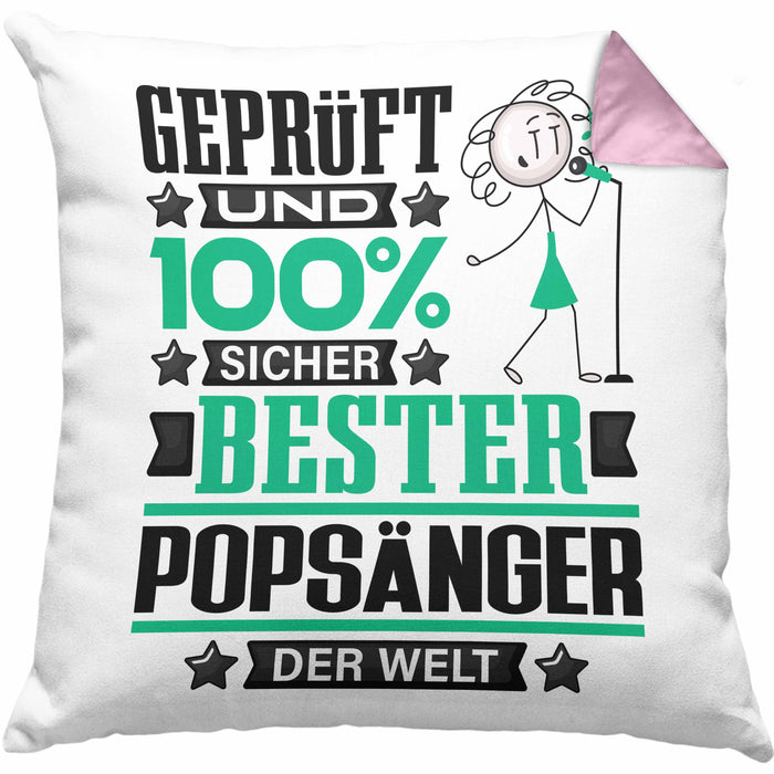 Popsänger Geschenk Lustiger Spruch für Popsänger Geschenkidee Bester Popsänger Der WeltKissen mit Füllung 40x40 (Grau) Rosa Trendation