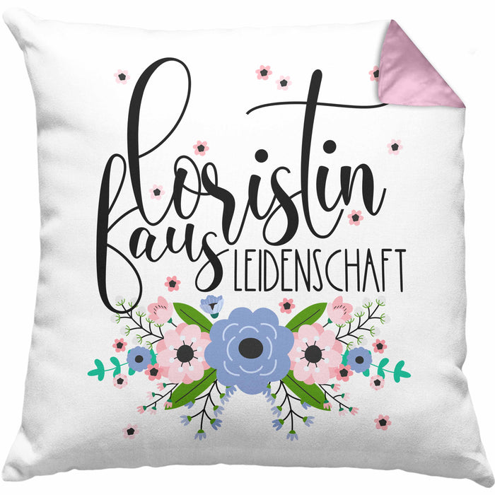 Floristin Aus Leidenschaft Kissen mit Füllung 40x40 Geschenk Blumen Floristin Geschenkidee (Grau) Rosa Trendation
