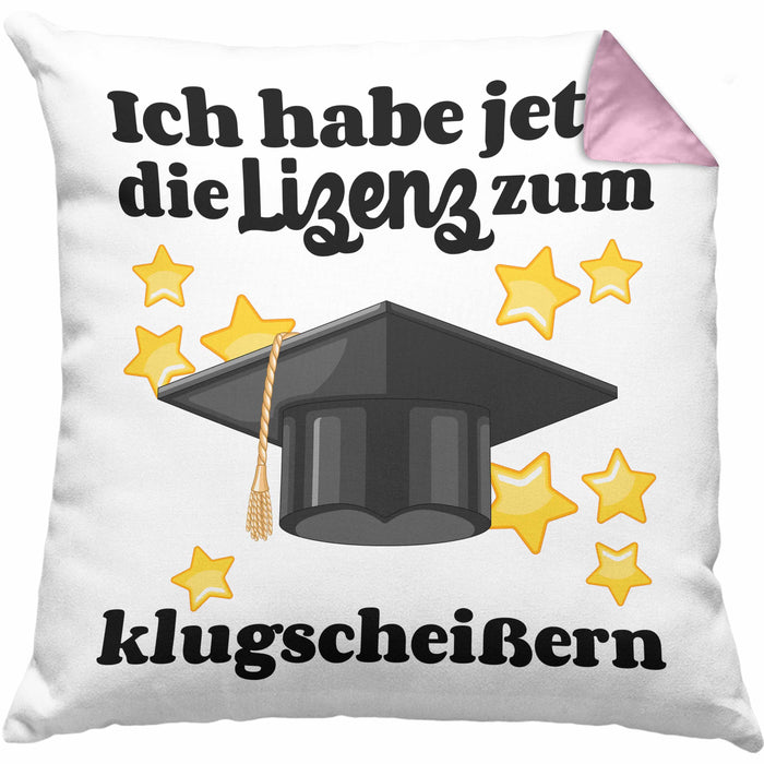 Bachelor Geschenk Abschluss Kissen mit Füllung 40x40 Spruch Master Abitur Abi Graduation Bestanden Prüfung (Grau) Rosa Trendation
